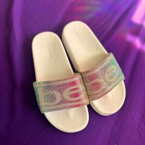 Girls rainbow jeweled slides